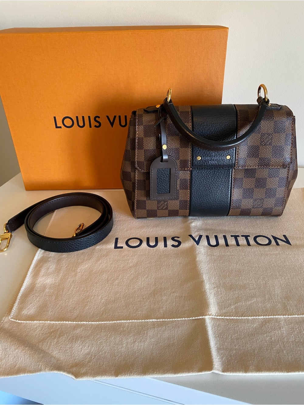 Louis Vuitton Brown Damier Ebene & Black Leather Satchel - Bond Street